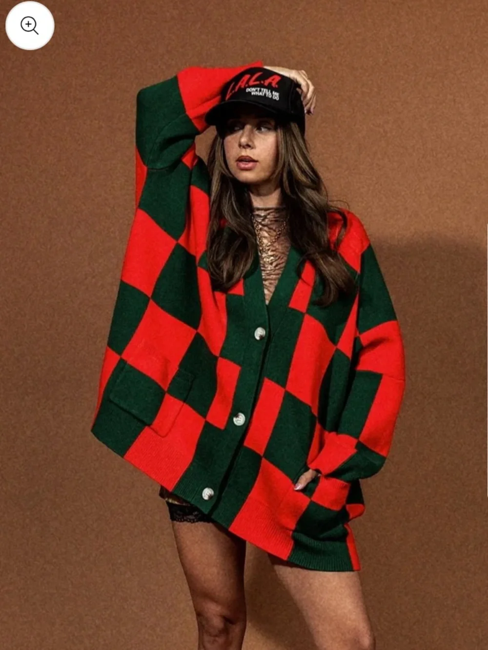 NWT dressed in lala Love You Oversized Cardigan in Old Money Checkerboard sz S/M - Picture 3 of 4